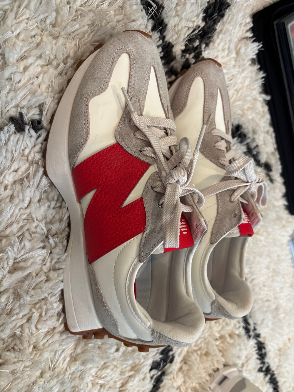 New Balance Women’s Cream and Red Retro Runner Sneakers